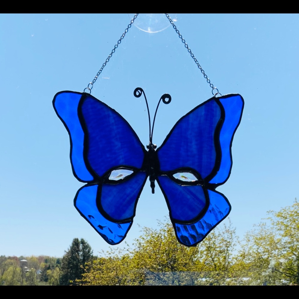 Stained glass blue butterfly  hand made
